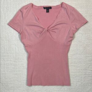 INC International Concepts Pink Silk Blend Fitted Short Sleeves Pullover Top L